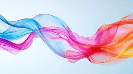 Poster - Swirling abstract ribbons in vibrant pink, blue, and orange glide fluidly on a light blue background. No people.