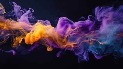 Poster - Swirling streams of purple, yellow, and blue ink create abstract motion on a dark black backdrop. No people.