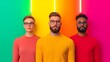 © Narit - Stylish trio posing against vibrant neon background