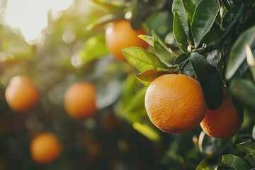 Wall Mural - Close-up orange fruit in orange farming - generative ai