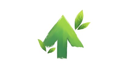 Organic or natural growth in business represented by a green arrow with leaves isolated on a white background