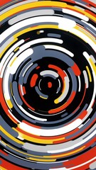 Poster - Futuristic background with many colorful lines forming a ring and flowing slowly, seamless loop. Animation. Bright spinning funnel on black background.