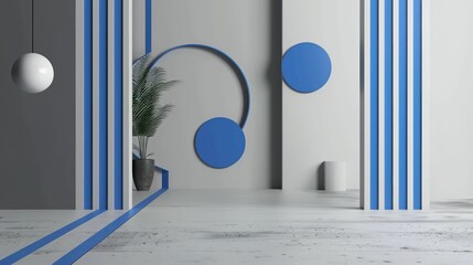 Poster - Minimalist Interior Design with Geometric Shapes and Blue Accents