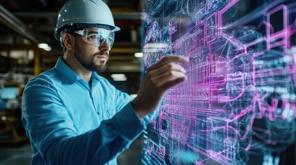Poster - Engineer Interacting with Digital Interface in Factory