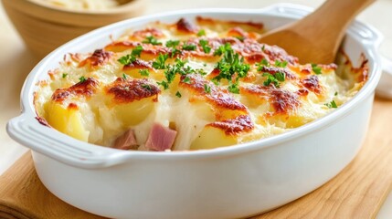 Wall Mural - Creamy Potato Gratin with Cheese and Ham Delight