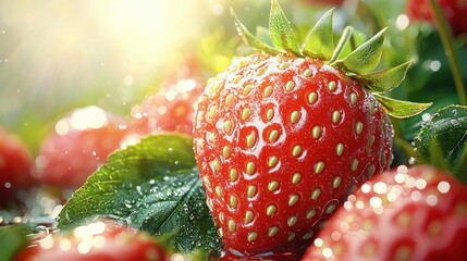 Sticker - Close-up of a Fresh, Dewy Strawberry.