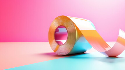 Poster - Colorful Roll of Tape on Pastel Background.