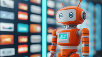 Poster - Friendly Robot with Email Icon on Display Screen.