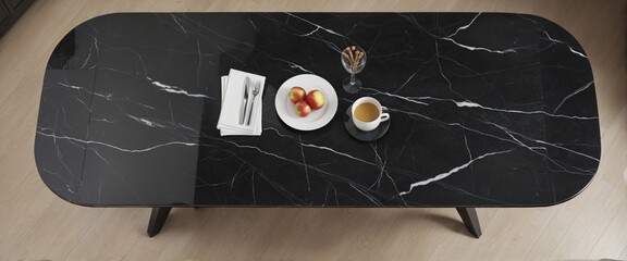 Wall Mural - Top view of black marble dining table