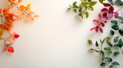 Wall Mural - Fall Foliage and Greenery on White Background.