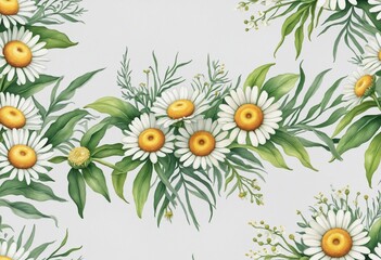 Wall Mural - Frame banner Watercolor Daisy, Illustration