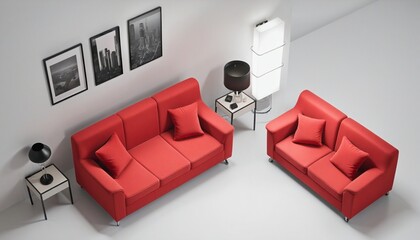 Sticker - Top view of red velvet sofa, interior design