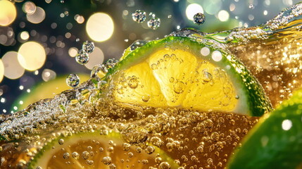 Poster - Lime Wedge in Sparkling Water with Bubbles.