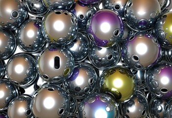 Poster - iridescent chrome 3d shiny metallic metaball sphere objects, wall paper