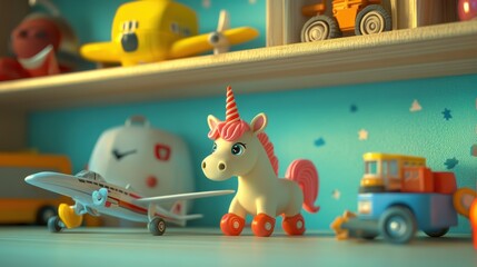 Wall Mural - Toy Unicorn Shelf.