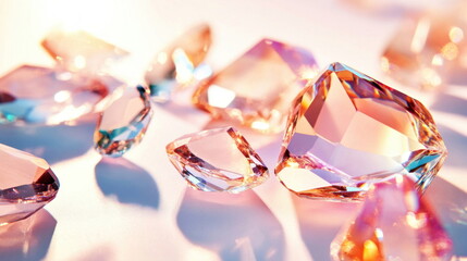 Poster - Sparkling Pink Crystals on a White Background.