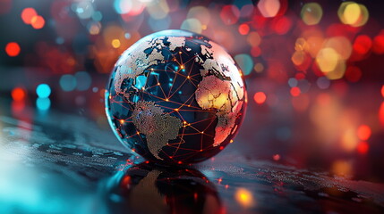 Poster - Global Network Connection - Earth Globe with Lights