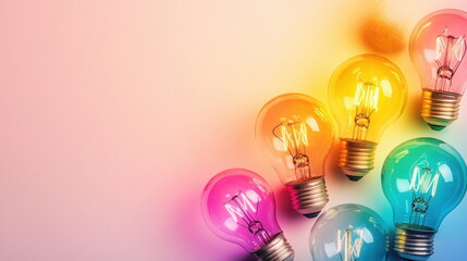 Aufkleber - Colorful Light Bulbs on a Gradient Background.