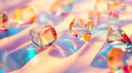 Poster - Colorful Glass Cubes on Pink Background.