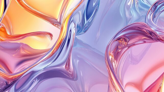 Colorful glass 3D objects arranged in a fluid, abstract pattern on a sleek background, creating a modern wallpaper effect. No people.