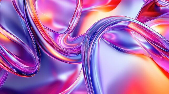 Colorful glass 3D objects arranged in a fluid, abstract pattern on a sleek background, creating a modern wallpaper effect. No people.