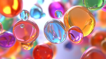 Poster - Dynamic composition of colorful glass 3D objects floating in an abstract space, forming a striking, modern background. No people.