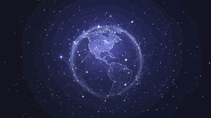 Poster - abstract polygonal low poly planet earth with connecting dots and lines, futuristic wireframe globe 