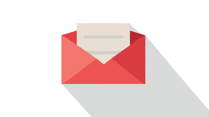 Poster - Red Envelope with Letter Inside, Minimalist Vector Illustration, Postal Service, Communication, Business Correspondence Concept, Clean Design, Long Shadow, Top View, Isolated on White Background