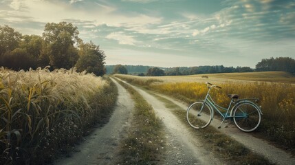 Sticker - Blue Bicycle on a Country Road