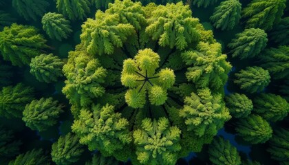 Sticker -  Vibrant forest canopy aerial view