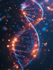 Poster - Glowing DNA Helix with Colorful Particles
