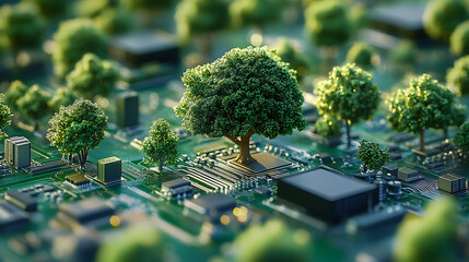 Aufkleber - trees are growing in from circuit boards, generative ai, clean energy, renewable energy, green techn