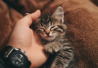 Sticker - Kitten Sleeping on Hand.