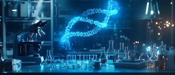 Aufkleber - Futuristic Laboratory with DNA Model and Equipment