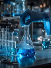 Poster - Laboratory Experiment with Blue Liquid in Glassware