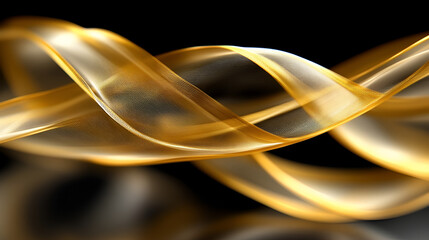 Aufkleber - Golden silk ribbon elegantly twists and flows against a dark background, creating a visually captivating abstract design