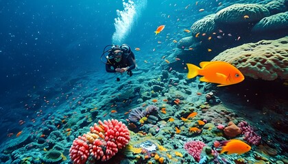 Exploration of Vibrant Underwater Coral Reefs Filled with Colorful Fish and Marine Life in Thrilling Scuba Diving Adventures