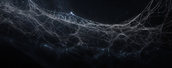 Close-up of intricate spider web on a dark background, mystery and nature concept