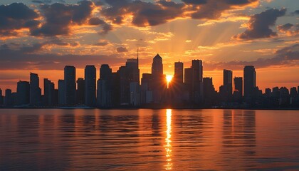 Wall Mural - Twilight Serenity: Golden Hour Over a Modern Urban Skyline