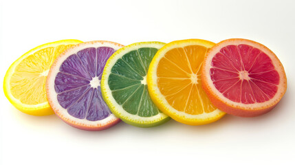 Wall Mural - Colorful citrus slices on white background, vibrant and fresh concept