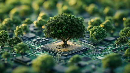 Aufkleber - trees are growing in from circuit boards, clean energy, renewable energy, green technology, sustaina