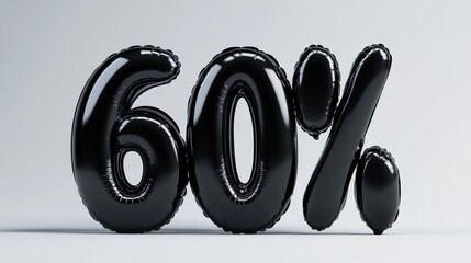 Black 60 percent balloon on white background, modern celebration and discount concept