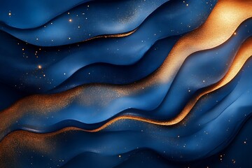 Abstract blue and gold waves background with glitter