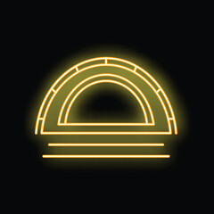 Poster - Glowing neon sign of protractor on black brick wall