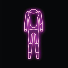 Wall Mural - Neon sign illustrating a wetsuit glowing purple on a dark background