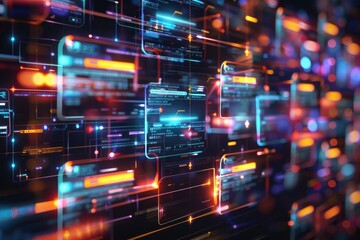 Poster - A close-up shot of a computer screen with many lights on, suitable for use in tech-related contexts