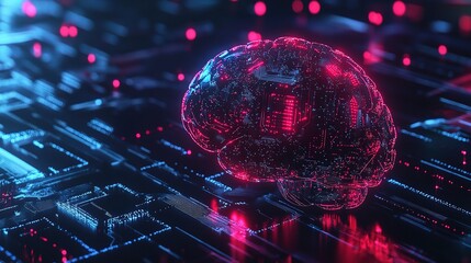 Poster - Futuristic Brain with Digital Circuit Background