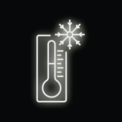Poster - Neon sign of a thermometer showing low temperature with a snowflake icon