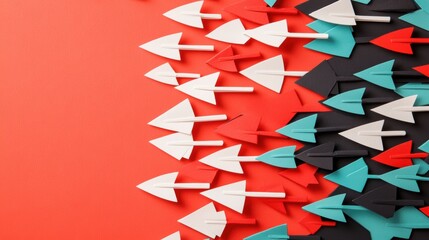 Poster - A group of arrows pointing in different directions, forming a chaotic pattern on a textured paper background.