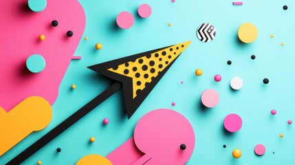 Poster - a playful arrow with cartoon like features, expressing a fun and whimsical style, on a vibrant backg